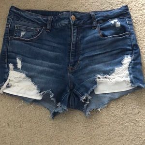 Distressed denim shorts